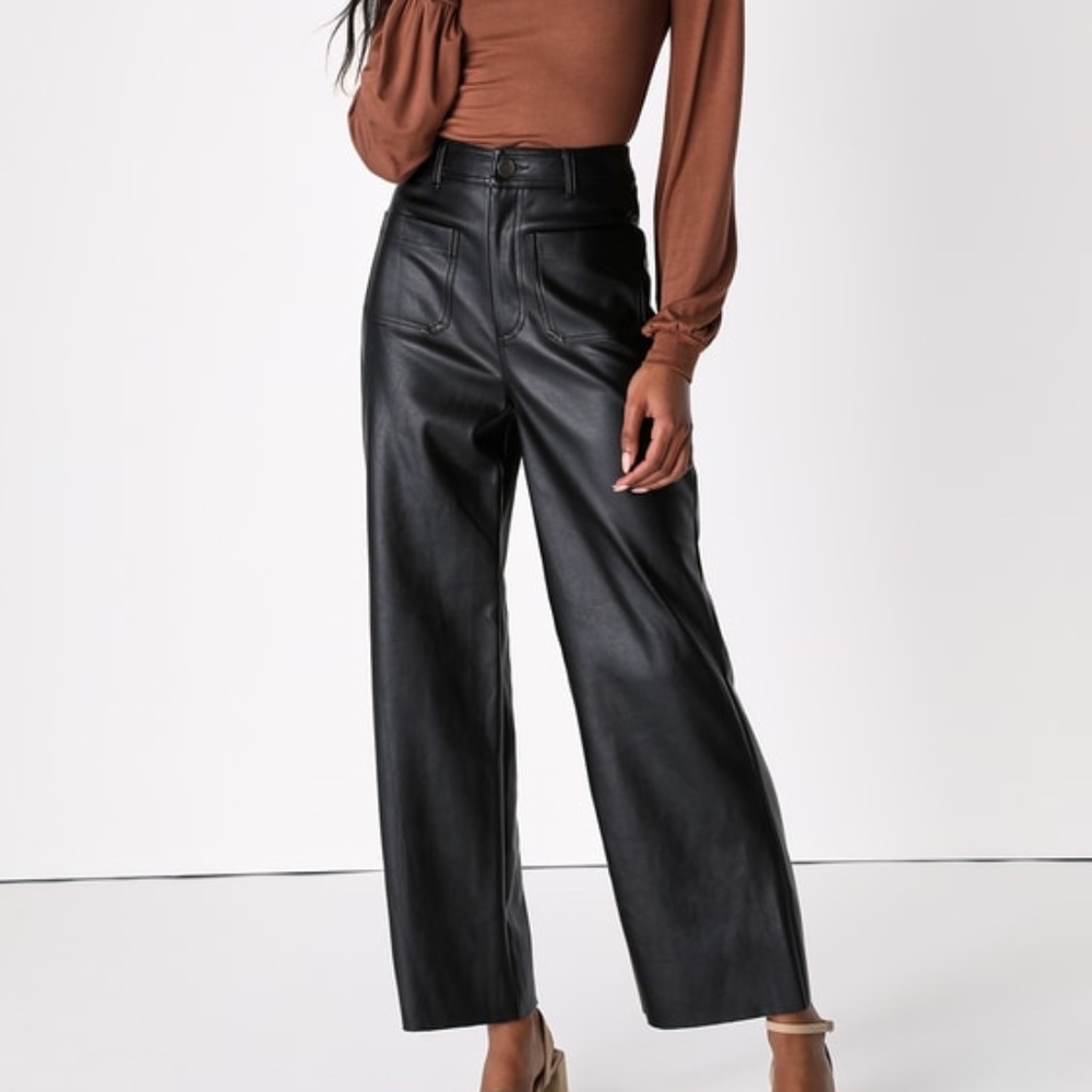Lulus Stride In Style Black Vegan Leather High Waisted Wide-leg Pants